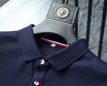 Нова пролетна бизнес поло тениска за мъже с дълъг ръкав Модно спортно облекло Ежедневно широко плътно Polo Homme Lapel Мъжки горнища Тениска за дрехи