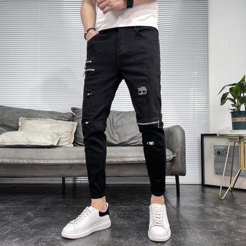 Νέα άφιξη Πολυτελή Μαύρα Τζιν Ανδρικά Κορεάτικα Μόδα Ανδρικά Hip-hop Σχεδιαστής φερμουάρ Cowboy Solid Classic Punk Casual Slim παντελόνι