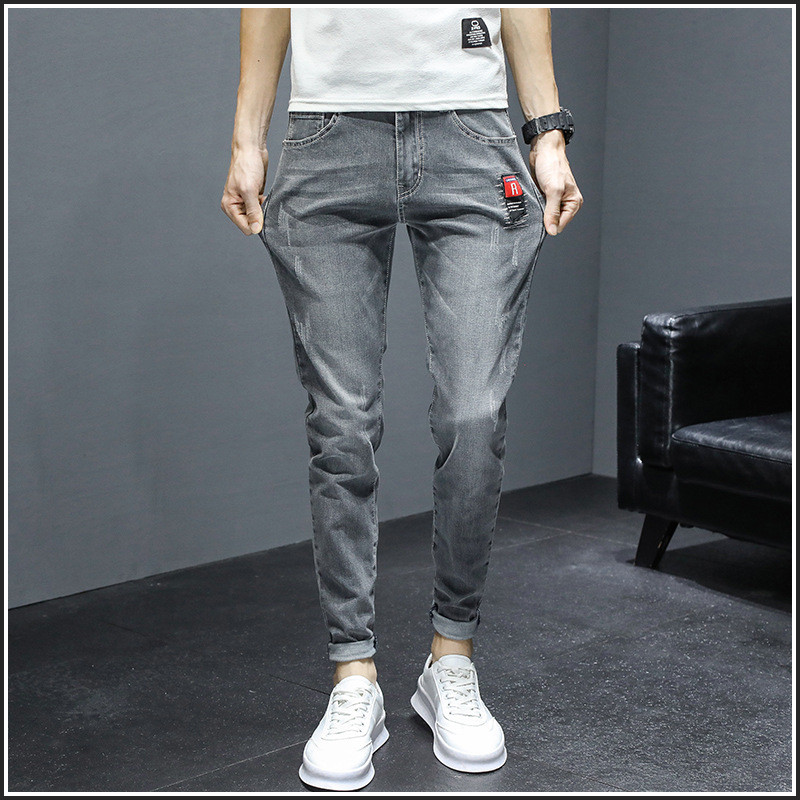 Καλοκαιρινό λεπτό τζιν ανδρική μάρκα μόδας 2022 άνοιξη και φθινόπωρο Κορεάτικη μόδα ευέλικτο slim fit μικρά πόδια μακριά παντελόνια ανδρικά