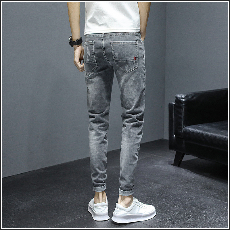 Καλοκαιρινό λεπτό τζιν ανδρική μάρκα μόδας 2022 άνοιξη και φθινόπωρο Κορεάτικη μόδα ευέλικτο slim fit μικρά πόδια μακριά παντελόνια ανδρικά