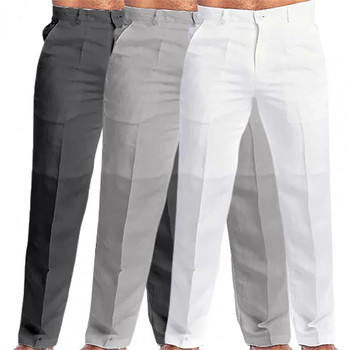 2023 Мъжки ежедневни ленени панталони със стойка и джоб, плътен бял сив панталон Плюс размер 3xl Мъжки елегантни модни спортни панталони Мъжко улично облекло