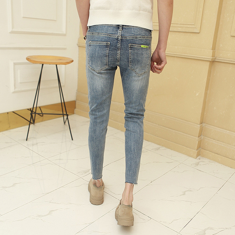 Hot 2022 Fashion Spirit Guy New Student Jeans Παντελόνι με σκισμένα πόδια Παντελόνι μολύβι Κορεατικό λεπτό λεπτό ανδρικό τζιν Teenager Pencil παντελόνι