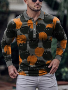 2023 m. pavasario nauji europietiški ir amerikietiški 3D spausdinimo laisvalaikio retro marškinėliai ilgomis rankovėmis vyriški polo marškinėliai