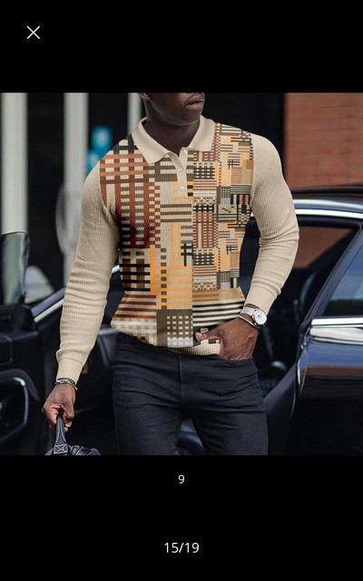 2023 m. pavasario nauji europietiški ir amerikietiški 3D spausdinimo laisvalaikio retro marškinėliai ilgomis rankovėmis vyriški polo marškinėliai