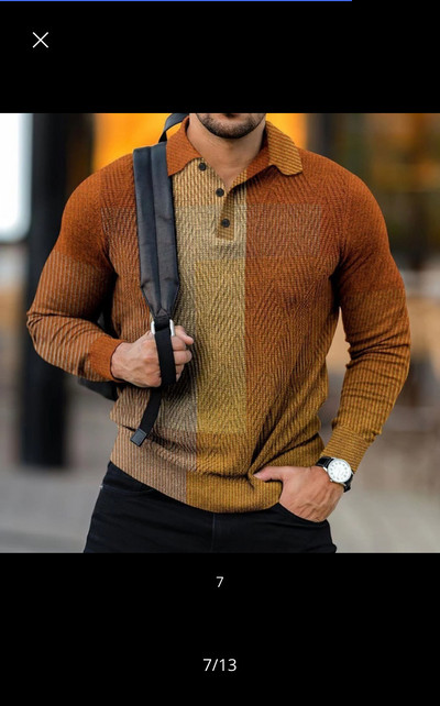 2023 m. pavasario nauji europietiški ir amerikietiški 3D spausdinimo laisvalaikio retro marškinėliai ilgomis rankovėmis vyriški polo marškinėliai