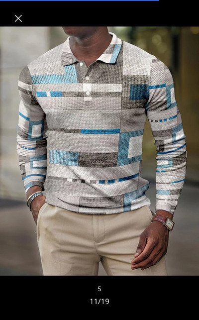 2023 m. pavasario nauji europietiški ir amerikietiški 3D spausdinimo laisvalaikio retro marškinėliai ilgomis rankovėmis vyriški polo marškinėliai