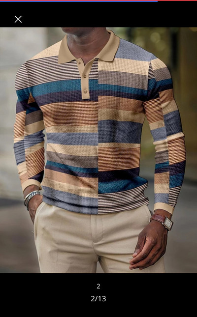 2023 m. pavasario nauji europietiški ir amerikietiški 3D spausdinimo laisvalaikio retro marškinėliai ilgomis rankovėmis vyriški polo marškinėliai