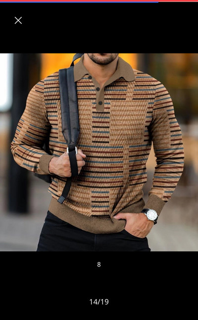 2023 m. pavasario nauji europietiški ir amerikietiški 3D spausdinimo laisvalaikio retro marškinėliai ilgomis rankovėmis vyriški polo marškinėliai