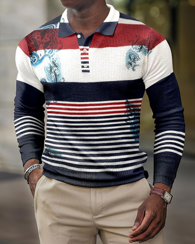 2023 m. pavasario nauji europietiški ir amerikietiški 3D spausdinimo laisvalaikio retro marškinėliai ilgomis rankovėmis vyriški polo marškinėliai