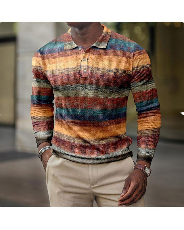 2023 m. pavasario nauji europietiški ir amerikietiški 3D spausdinimo laisvalaikio retro marškinėliai ilgomis rankovėmis vyriški polo marškinėliai