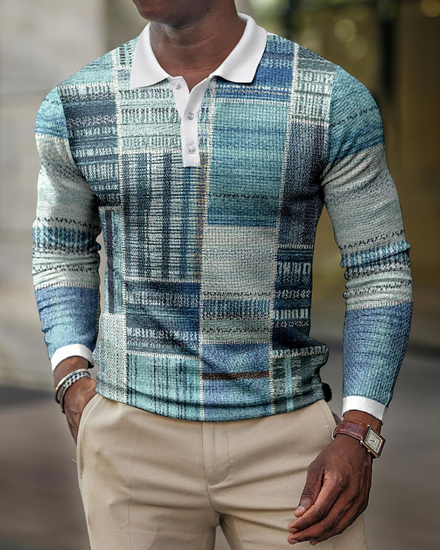 2023 m. pavasario nauji europietiški ir amerikietiški 3D spausdinimo laisvalaikio retro marškinėliai ilgomis rankovėmis vyriški polo marškinėliai