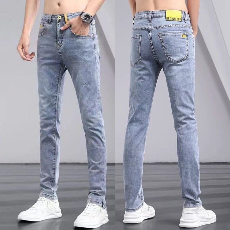 Ljetne tanke vrhunske plave traperice Dizajnerska odjeća Muškarci Skinny Boyfriend isprane hlače 2023 Nove ležerne kaubojske mladenačke duge hlače