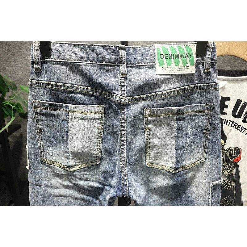 Blugi de lux pentru bărbați, de designer de epocă, Harajuku, stil coreean, ocazional, stretch, slim fit, blugi hip-hop patchwork pentru bărbați