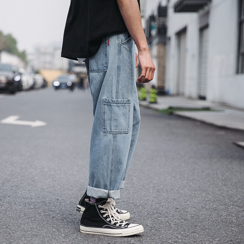 Proljeće i jesen 2022. Modni ležerni tinejdžeri Traper traperice Studentski par Korejski široki Bf Daddy Pants Ležerni divlji kombinezoni