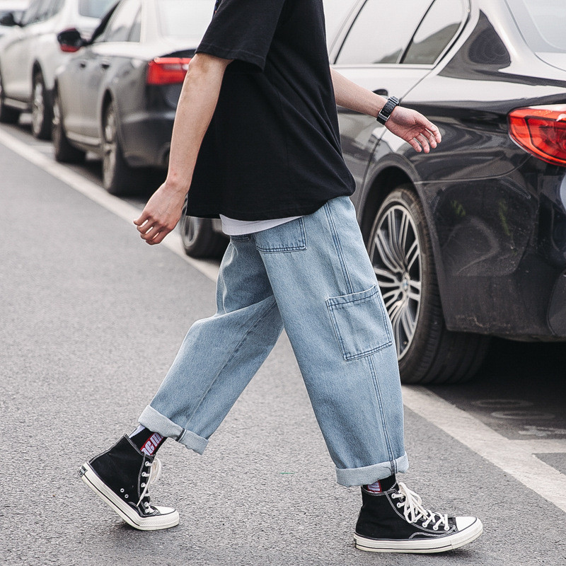 Proljeće i jesen 2022. Modni ležerni tinejdžeri Traper traperice Studentski par Korejski široki Bf Daddy Pants Ležerni divlji kombinezoni