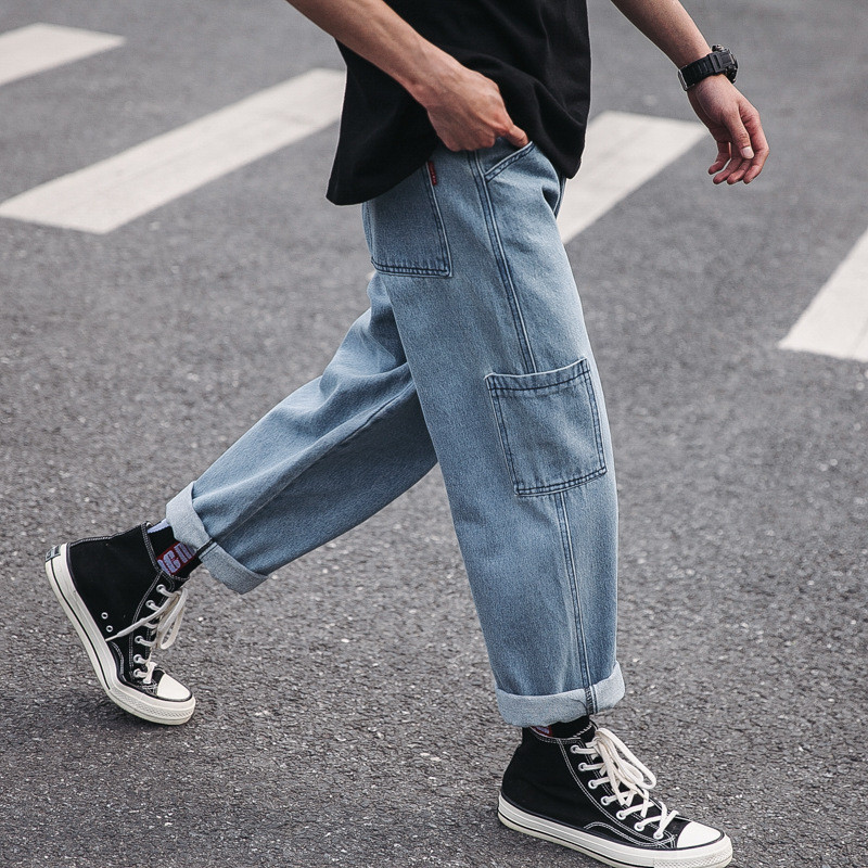 Proljeće i jesen 2022. Modni ležerni tinejdžeri Traper traperice Studentski par Korejski široki Bf Daddy Pants Ležerni divlji kombinezoni