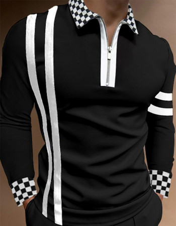 S-5XL Мъжки ежедневни есенни поло ризи с дълъг ръкав Мъжка тениска с цип Мъжки топове Улично облекло за голф Дрехи за мъже 2022
