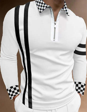 S-5XL Мъжки ежедневни есенни поло ризи с дълъг ръкав Мъжка тениска с цип Мъжки топове Улично облекло за голф Дрехи за мъже 2022