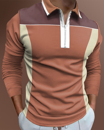 Мъжки ежедневни есенни поло ризи с дълъг ръкав Мъжки горнища на тениска с цип Улично облекло за голф Едноцветни дрехи за мъже 2022