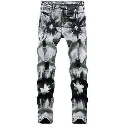 Disain hallid teksased teksased meeste mustriga käsitöö tavalised nelja hooaja püksid trend 2023 uue brändi peo noored teksad