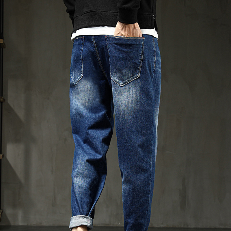 Suures suuruses lahtised teksad Uued puuvillased teksapüksid, kvaliteetsed meeste teksad, pikad venivad haaremipüksid, suur suurus