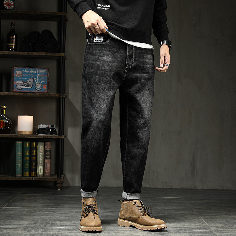 Suures suuruses lahtised teksad Uued puuvillased teksapüksid, kvaliteetsed meeste teksad, pikad venivad haaremipüksid, suur suurus