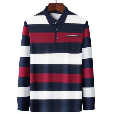 Kevad ja sügis uus mood revääritriibuline nööptasku Trend kontrastses värvitoonis pikkade varrukatega äriline vabaaja mitmekülgne polosärk