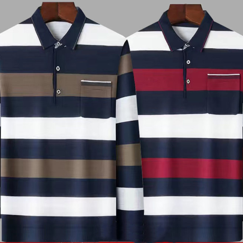 Kevad ja sügis uus mood revääritriibuline nööptasku Trend kontrastses värvitoonis pikkade varrukatega äriline vabaaja mitmekülgne polosärk