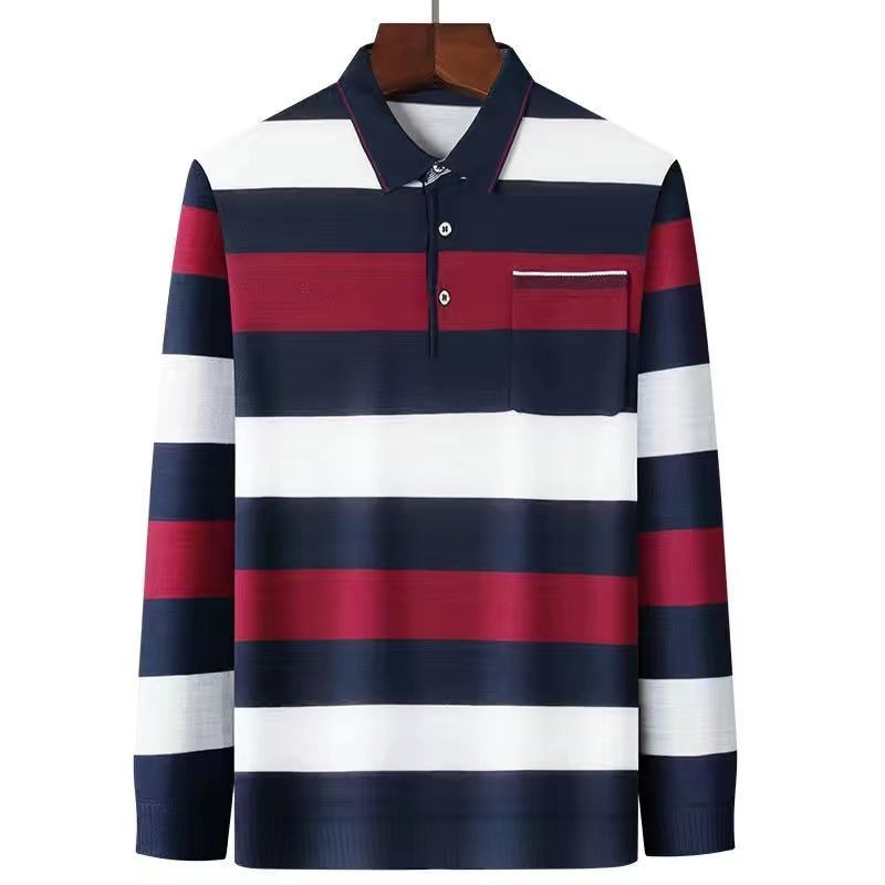 Kevad ja sügis uus mood revääritriibuline nööptasku Trend kontrastses värvitoonis pikkade varrukatega äriline vabaaja mitmekülgne polosärk