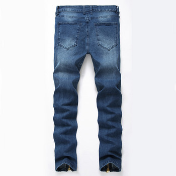 High Street Knee Hole Tide Brand Jeans Denim Мъжки американски ретро Vide Hole Ruined Thin Feet Zipper Pantales Голям размер