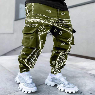 Paisley Cargo Püksid Mood Meeste Peegeldavad Jooksjad Suured tänavarõivad Harajuku Hip Hop Jooksupüksid Mustad Püksid Alt