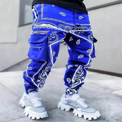 Paisley Cargo Püksid Mood Meeste Peegeldavad Jooksjad Suured tänavarõivad Harajuku Hip Hop Jooksupüksid Mustad Püksid Alt