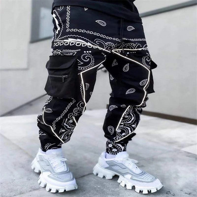 Paisley Cargo Püksid Mood Meeste Peegeldavad Jooksjad Suured tänavarõivad Harajuku Hip Hop Jooksupüksid Mustad Püksid Alt