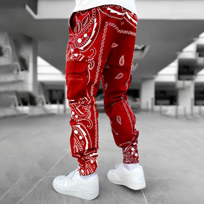 Paisley Cargo Püksid Mood Meeste Peegeldavad Jooksjad Suured tänavarõivad Harajuku Hip Hop Jooksupüksid Mustad Püksid Alt
