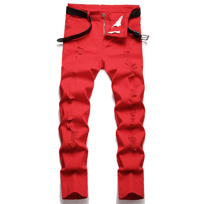 Originaalne disain Uued elastsed teksad Meeste lapilised teksad püksid pikad meeste moodsed rebenenud venivad sirged õhukesed teksapüksid