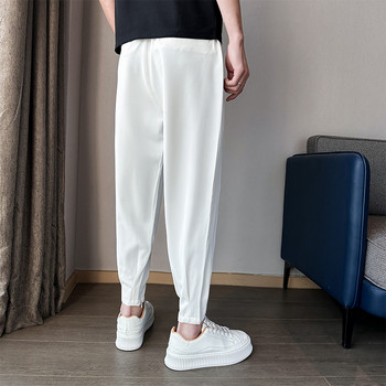 Καλοκαιρινό Ice Silk Εξαιρετικά λεπτό ανδρικό παντελόνι casual κοστούμι 2023 Μόδα με φερμουάρ Δοκάρι Πόδια Street Harem μέχρι τον αστράγαλο Παντελόνι μαύρο λευκό