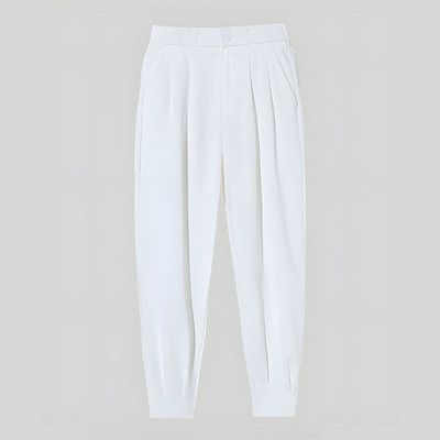 Summer Ice Silk Üliõhukesed meeste vabaaja ülikonnapüksid 2023 Moodsad Tõmblukk Tala Jalad Tänavahaaremi pahkluu püksid must valge