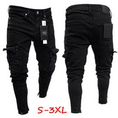 Mood meeste Slim Fit Urban sirge jalaga mustad püksid Denim vabaaja pliiats Jogger Cargo püksid S-3XL