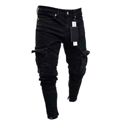 Mood meeste Slim Fit Urban sirge jalaga mustad püksid Denim vabaaja pliiats Jogger Cargo püksid S-3XL