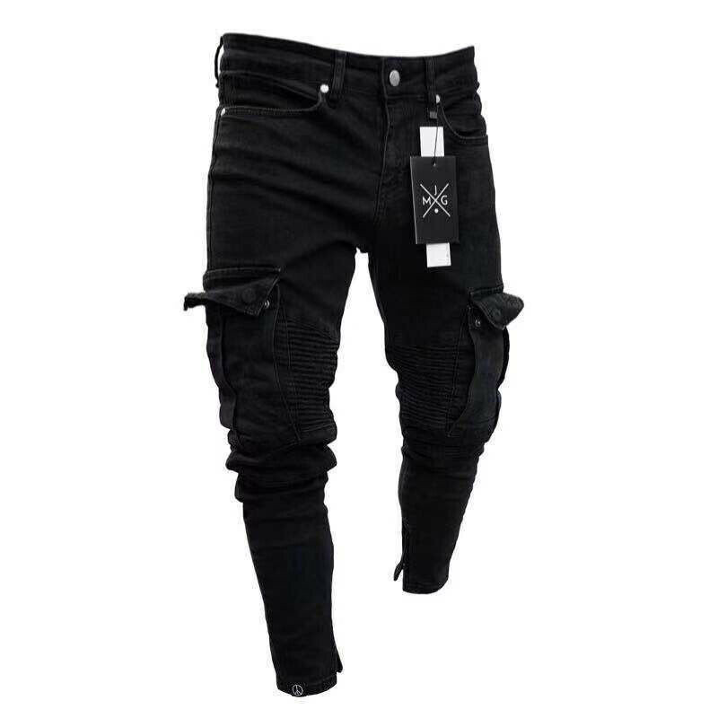 Mood meeste Slim Fit Urban sirge jalaga mustad püksid Denim vabaaja pliiats Jogger Cargo püksid S-3XL