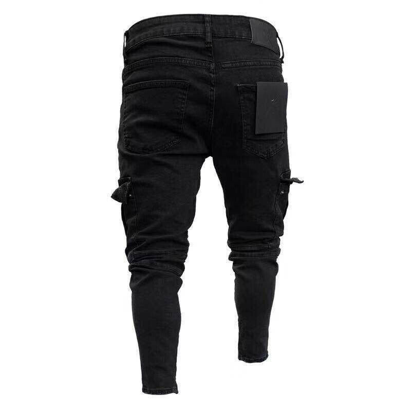 Mood meeste Slim Fit Urban sirge jalaga mustad püksid Denim vabaaja pliiats Jogger Cargo püksid S-3XL