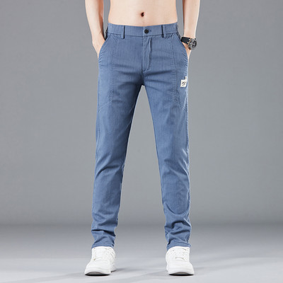 Proljeće ljeto Dizajn elastičnog struka Muške tanke ležerne hlače Korejske modne pamučne rastezljive poslovne hlače Muške sive plave