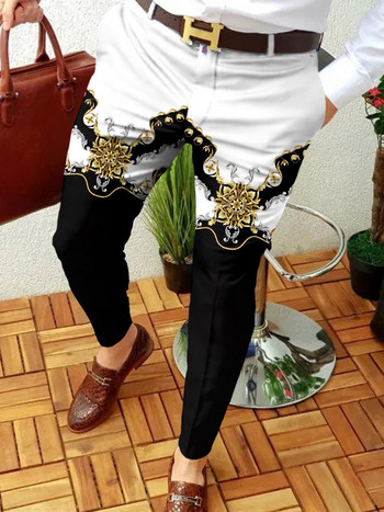 2022 г. НОВИ Мъжки бизнес ежедневни панталони Ретро шарки Прави дълги панталони Мъжко пролетно есенно модно улично облекло
