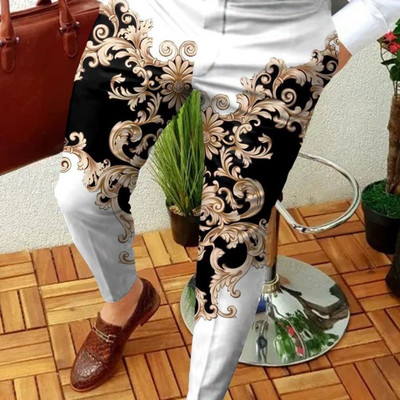 2022 UUED Meeste ärilised vabaaja püksid Retromustriga prinditud sirged pikad püksid Meeste kevad-sügismood tänavarõivad