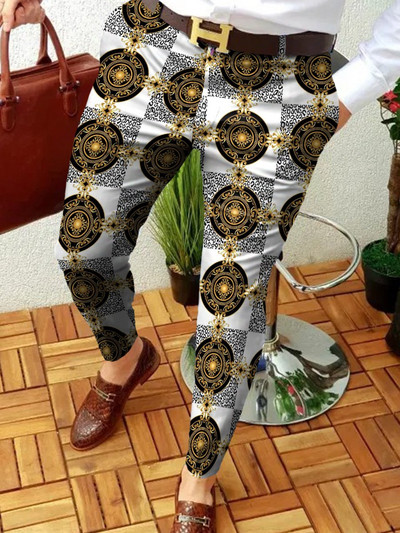 2022 UUED Meeste ärilised vabaaja püksid Retromustriga prinditud sirged pikad püksid Meeste kevad-sügismood tänavarõivad