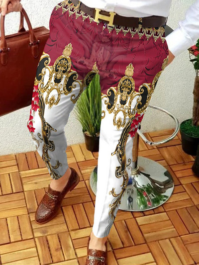 2022 UUED Meeste ärilised vabaaja püksid Retromustriga prinditud sirged pikad püksid Meeste kevad-sügismood tänavarõivad