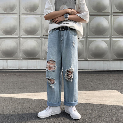 High Street poderane traperice Muške ins tide marke Hip-hop hlače širokih nogavica Ljetne tanke ravne ležerne stare hlače