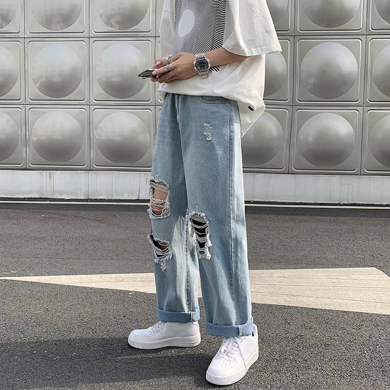 High Street poderane traperice Muške ins tide marke Hip-hop hlače širokih nogavica Ljetne tanke ravne ležerne stare hlače