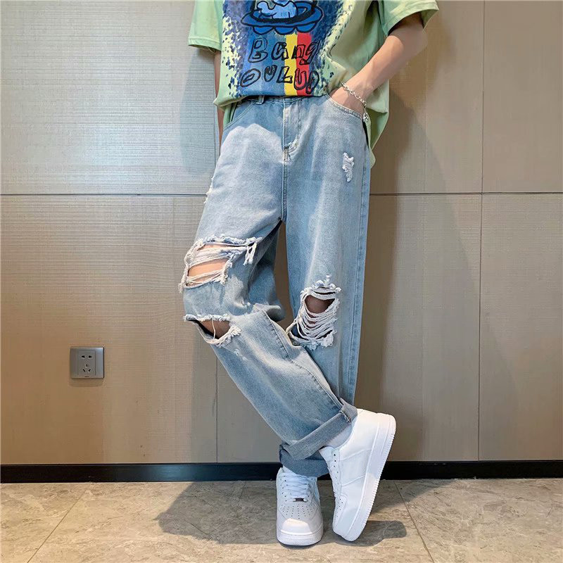 High Street poderane traperice Muške ins tide marke Hip-hop hlače širokih nogavica Ljetne tanke ravne ležerne stare hlače