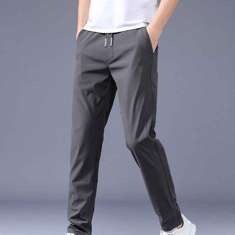 Uzice, elastični pojas, džepovi, ledena svila, muške hlače, ljetne jednobojne tanke hlače ravnog kroja, dnevna odjeća